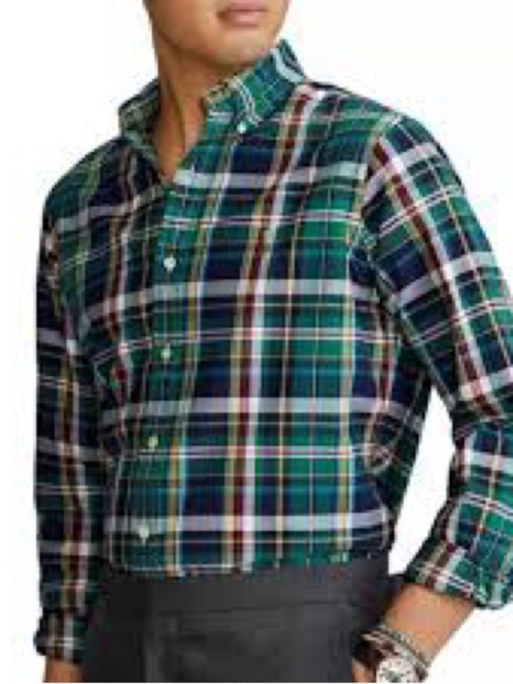 Ralph Lauren Men’s Classic Fit Plaid Button Down Shirt Green Navy Size M